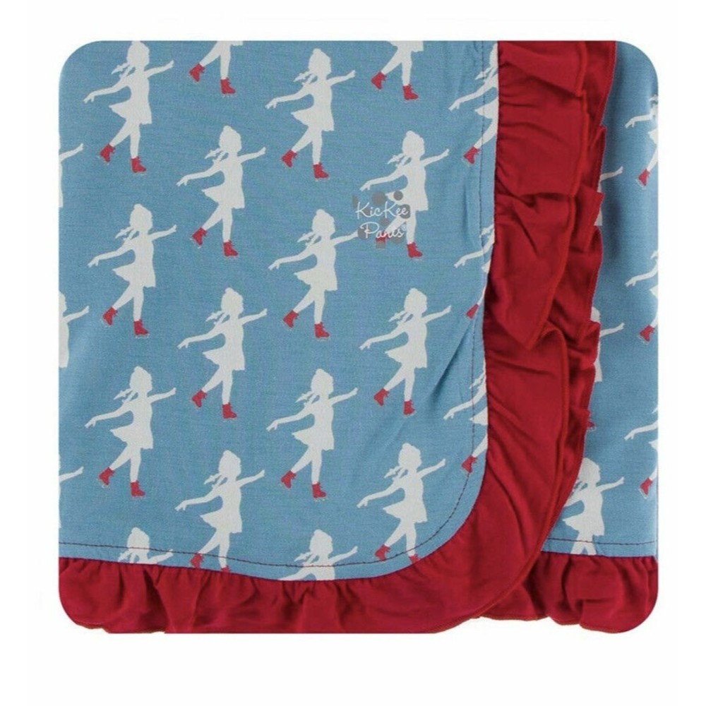 Kickee Pants Ruffle Stroller Baby Girl Blanket Blue Moon Ice Skaters New